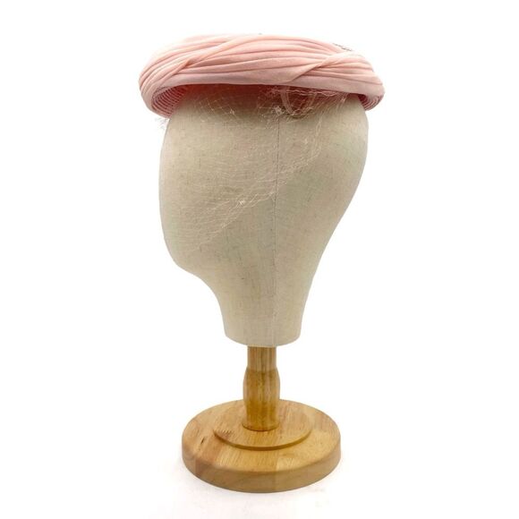 Vintage 1950s Pillbox Hat Veiled Chiffon Straw Hat Pastel Pink Easter Wedding - Picture 3 of 11